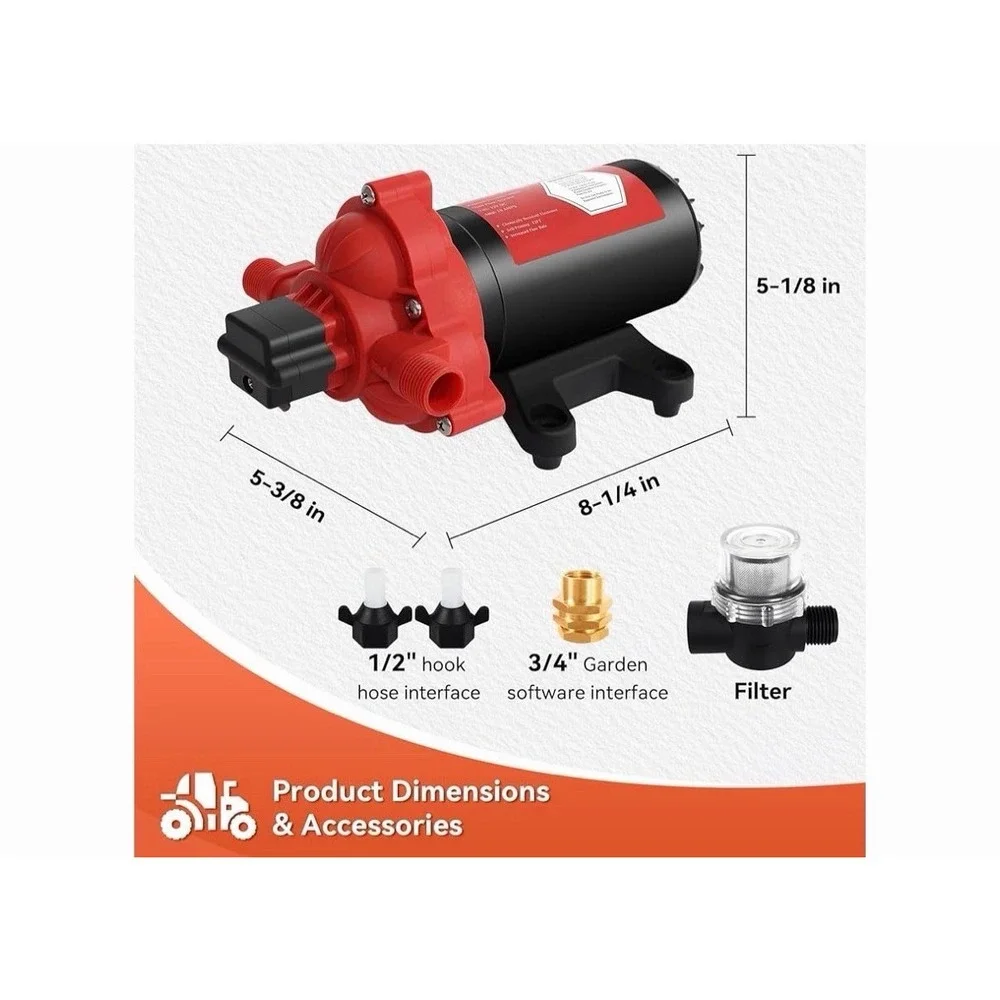 12V Sprayer Pump 2.5GPM 60PSI, Chemical Resistant, Self-Priming Pump